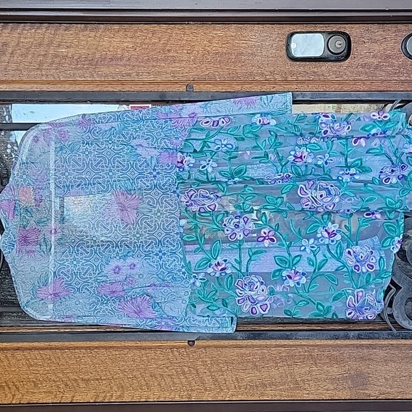 Floral Blue and Purple Women's 2 Piece Top - Picture 12 of 12